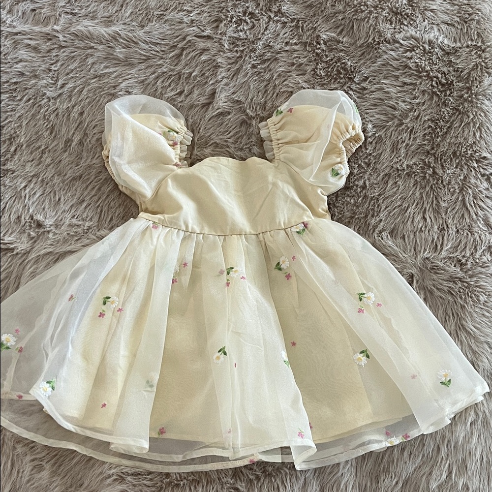 Butter Yellow Floral Puff Sleeve Dress